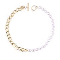 Пластиковый жемчужное ожерелье, цинковый сплав, с Пластиковая жемчужина, плакирован золотом, ювелирные изделия моды & Женский, два разных цвета, длина:37 см, продается Strand