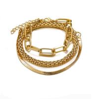 Moda pulseras de la aleación de Zinc, chapado en color dorado, tres piezas & Joyería & para mujer, dorado, Vendido por Set