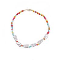 Glass Seed Beads Necklace, Plastic Pearl, with Seedbead & Zinc Alloy, with 5cm extender chain, 2 pieces & fashion jewelry & for woman, multi-colored cm 