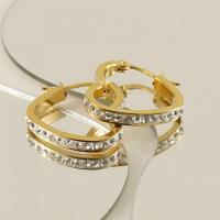 Titanium Steel Earrings, 18K gold plated, fashion jewelry & for woman & with rhinestone, golden [
