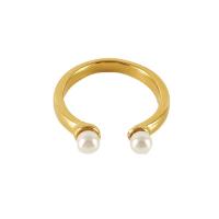 Stainless Steel Finger Ring, 304 Stainless Steel, with Plastic Pearl, 18K gold plated, fashion jewelry & for woman, golden, 20mm [