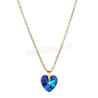 Stainless Steel Jewelry Necklace, 304 Stainless Steel, with Glass Rhinestone, with 5cm extender chain, Heart, Vacuum Ion Plating, for woman Approx 45 cm 