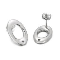 Stainless Steel Earring Stud Component, 304 Stainless Steel, Oval, DIY & hollow, original color [