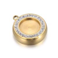 Stainless Steel Pendant Setting, 304 Stainless Steel, Flat Round, Vacuum Ion Plating, DIY & with rhinestone 17mm 