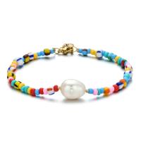 Glass Seed Beads Bracelets, Seedbead, with Plastic Pearl, Bohemian style & for woman, multi-colored Approx 18 cm [