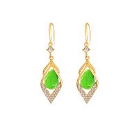 Zinc Alloy Drop Earring, with Cats Eye, gold color plated, fashion jewelry & for woman & with rhinestone [