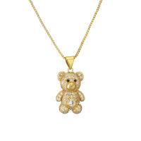 Cubic Zircon Micro Pave Brass Necklace, with 5cm extender chain, Bear, plated, fashion jewelry & with rhinestone cm 