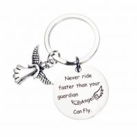 Stainless Steel Key Chain, 304 Stainless Steel, Angel, Unisex & with letter pattern, original color [