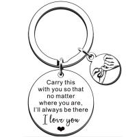 Stainless Steel Key Chain, 304 Stainless Steel, Flat Round, Unisex & with letter pattern, original color, 30mm [