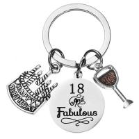 Stainless Steel Key Chain, 304 Stainless Steel, Flat Round, Unisex & with letter pattern, original color, 25mm, 30mm 