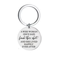 Stainless Steel Key Chain, 304 Stainless Steel, Flat Round, Unisex & with letter pattern, original color, 26mm, 30mm 