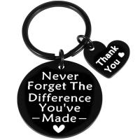 Stainless Steel Key Chain, 304 Stainless Steel, Flat Round, Unisex & with letter pattern, black 