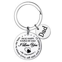 Stainless Steel Key Chain, 304 Stainless Steel, Flat Round, with letter pattern & for man, original color 