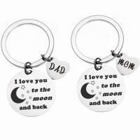 Stainless Steel Key Chain, 304 Stainless Steel, Flat Round, Unisex & with letter pattern, original color 