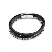 PU Leather Cord Bracelets, 304 Stainless Steel, with leather cord, fashion jewelry & Unisex Approx 22 cm [
