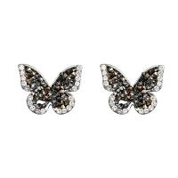 Zinc Alloy Rhinestone Stud Earring, Butterfly, high quality plated, fashion jewelry & for woman & with rhinestone, silver color 