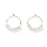Zinc Alloy Hoop Earring, with Plastic Pearl, fashion jewelry & for woman, golden [