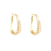 Zinc Alloy Rhinestone Hoop Earring, high quality plated, fashion jewelry & for woman & with rhinestone, golden 