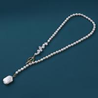 Freshwater Pearl Brass Necklace, with Brass, with 3.5cm extender chain, fashion jewelry & for woman, white, 5-6mm,6-7mm Approx 39 cm 