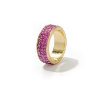 Горный хрусталь сплава цинка палец кольцо, цинковый сплав, плакирован золотом, ювелирные изделия моды & Женский & со стразами, розовый, продается PC