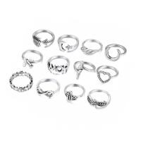 Zinc Alloy Ring Set, silver color plated, 12 pieces & fashion jewelry & for woman 1.8cm/2cm [