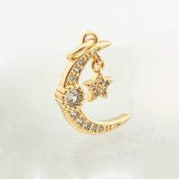 Cubic Zirconia Micro Pave Brass Pendant, Moon and Star, high quality gold color plated, DIY & micro pave cubic zirconia Approx 0.3mm 