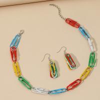 Fashion Zinc Alloy Jewelry Sets, earring & necklace, with 1.97inch extender chain, Paper Clip, stoving varnish, 2 pieces & fashion jewelry & for woman, multi-colored, 50mm Approx 14.96 Inch 