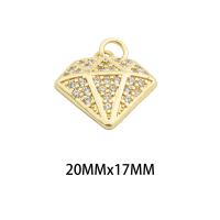 Colgante de Micro Pavé de Zirconía Cúbica, metal, Diamante, color del oro de la alta calidad chapado, Bricolaje & micro arcilla de zirconia cúbica, 20x17x3mm, agujero:aproximado 0.3mm, Vendido por UD