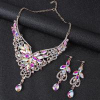 Rhinestone Zinc Alloy Jewelry Set, Stud Earring & necklace, with Crystal, AB color plated, 2 pieces & fashion jewelry & for woman & with rhinestone 105mm Approx 16.54 Inch 