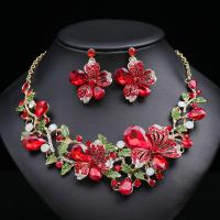 Rhinestone Zinc Alloy Jewelry Set, Stud Earring & necklace, Flower, plated, 2 pieces & fashion jewelry & for woman & with rhinestone Approx 16.54 Inch 