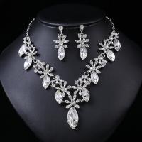 Rhinestone Zinc Alloy Jewelry Set, Stud Earring & necklace, with Crystal, plated, 2 pieces & fashion jewelry & for woman & with rhinestone 60mm Approx 16.54 Inch 