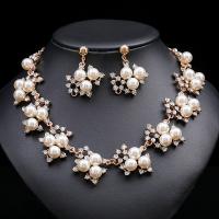 Rhinestone Zinc Alloy Jewelry Set, Stud Earring & necklace, with Plastic Pearl, rose gold color plated, 2 pieces & fashion jewelry & for woman & with rhinestone Approx 16.54 Inch 