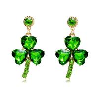Zinc Alloy Rhinestone Drop Earring, with Glass, Three Leaf Clover, fashion jewelry & for woman & with rhinestone [