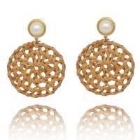 Rattan Earring, Wood, with Rattan & Plastic Pearl, fashion jewelry & for woman 