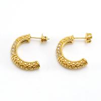 Titanium Steel Earrings, with Plastic Pearl, 18K gold plated & for woman & with rhinestone, golden 