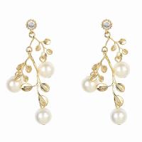 Cubic Zirconia Micro Pave Brass Earring, with Plastic Pearl, real gold plated, fashion jewelry & micro pave cubic zirconia & for woman [