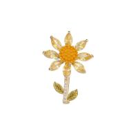 Cubic Zirconia Brooch, Brass, Flower, gold color plated, fashion jewelry & micro pave cubic zirconia & for woman, mixed colors 