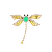 Cubic Zirconia Brooch, Brass, Dragonfly, gold color plated, fashion jewelry & micro pave cubic zirconia & for woman & enamel 