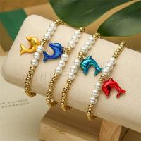 Brass, with Plastic Pearl, Dolphin, plated, fashion jewelry 4mm cm [
