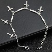 Stainless Steel Charm Bracelet, 304 Stainless Steel, with 5cm extender chain, Cross, plated, fashion jewelry, silver color, aboutuff1a1-1.5 CM cm [