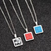 Stainless Steel Jewelry Necklace, 304 Stainless Steel, with Gemstone, with 5cm extender chain, Square, plated, fashion jewelry 13mm cm 