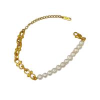 Edelstahl Schmucksets, 304 Edelstahl, Armband & Halskette, mit Kunststoff Perlen, plattiert, Modeschmuck & unterschiedliche Länge der Wahl & verschiedene Stile für Wahl, goldfarben, verkauft von PC[