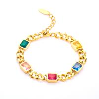 Titanium Steel Bracelet, with 2inch extender chain, 18K gold plated, micro pave cubic zirconia & for woman, 8mm Approx 6.7 Inch 