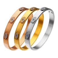 Titanium Steel Bangle, Vacuum Ion Plating, evil eye pattern & micro pave cubic zirconia & for woman Inner Approx 60mm 