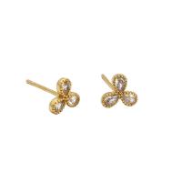 Cubic Zirconia Micro Pave Sterling Silver Earring, 925 Sterling Silver, Three Leaf Clover, plated, micro pave cubic zirconia & for woman 7mm 