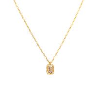 Cubic Zircon Micro Pave Sterling Silver Necklace, 925 Sterling Silver, with 2inch extender chain, Rectangle, plated, oval chain & micro pave cubic zirconia & for woman Approx 15.7 Inch [