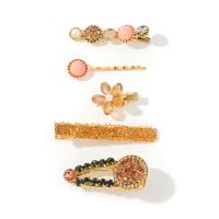 Alligator Hair Clip, Zinc Alloy, with Plastic Pearl, gold color plated, fashion jewelry & for woman & with rhinestone 