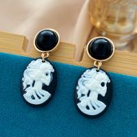 Resin Zinc Alloy Earring, with Resin, gold color plated, fashion jewelry & for woman, black 