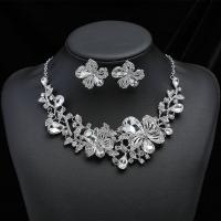 Rhinestone Zinc Alloy Jewelry Set, Stud Earring & necklace, Flower, plated, 2 pieces & fashion jewelry & for woman & with rhinestone Approx 17.72 Inch 
