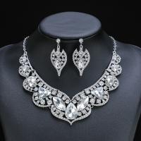 Rhinestone Zinc Alloy Jewelry Set, Stud Earring & necklace, with 1.97inch extender chain, plated, 2 pieces & fashion jewelry & for woman & with rhinestone Approx 16.93 Inch 